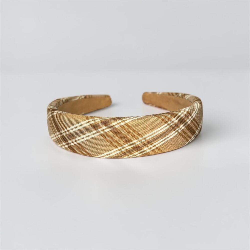Khaki Plaid Padded Headband